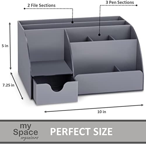 My Space Organizers Grey Desk Organizer, 9 Compartments, Office Supplies and Desk Accessories Organizer, Office Decor Desktop Organizer (Gray) - Image 4