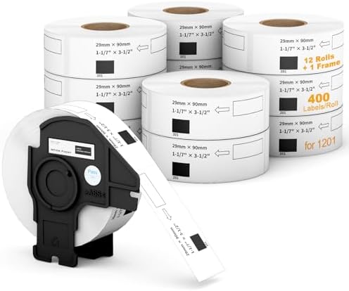 (12 Rolls + 1 Frame, 4800 Labels) Labelebal Compatible 1-1/7" x 3-1/2"(29mm x 89mm) Direct Thermal Labels Replacement for DK-1201 Shipping Mailing Postage Address Compatible for Brother QL Printer by Labelebal