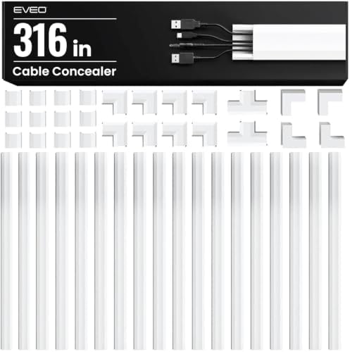 EVEO Cable Hider Wall 306” - Cable Raceway Cord Hider - Wire Covers for Cords on Wall, Cord Cover, Wall Cable Hider, Cable Concealer, Wire Hiders for TV on Wall - 20X (L16 W1.1 H0.55) - Large | White by EVEO