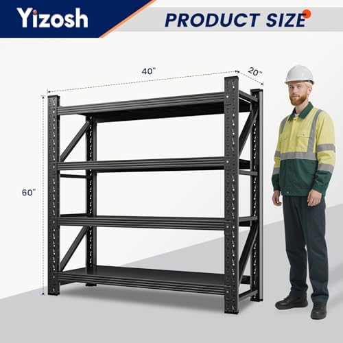 Yizosh 40" W Metal Garage Storage Shelves,Heavy Duty Adjustable Steel Organization Shelving,Utility Rack Shelf,40" W x 20" D x 60" H for Basement,Warehouse,Industrial - Image 2