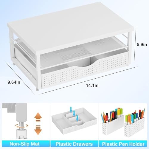 gianotter Desk Organizers and Accessories, Monitor Stand with Drawer and 2 Pen Holder, Desktop Organizer Suitable for Offices and Dormitories (Matte White) - Image 5