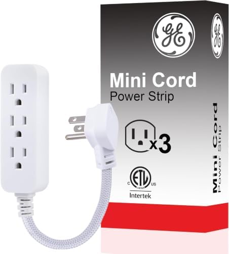 GE 3-Outlet Power Strip 5 Inch Braided Extension Cord with Multiple Outlets Grounded Flat Plug ETL Listed White 45190 (Pack of 12) by Unknown