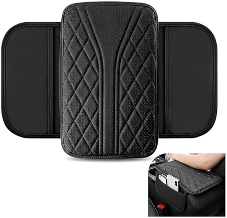 Car Center Console Cover, Leather Car Armrest Cover with 2 × Storage Bags, Waterproof Auto Arm Rest Covers Pad, Universal Console Covers for Storage Box Protector for Vehicle SUV Truck (Black) by Unknown