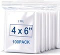 4''X 6'' (Pack of 100) 2 Mil Thick Clear Reclosable Small Zip Plastic Poly Bags With Resealable Lock Seal Zipper for Photo, Jewelry, Bakery, Treats, Travel, Storage, Packaging & Shipping by HighQualityLeatherNeedlesBentNeedlesAndZipperPlasticBags