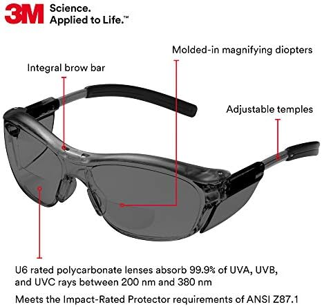 3M Safety Glasses, Nuvo Readers, +2.0, Gray Lens, Gray Frame - Image 2