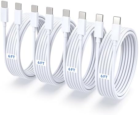TZBAY 4-Pack 6ft 60W USB-C to C Fast Charging Cable for iPhone 17, 16, 15 by TZBAY
