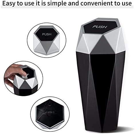 JUSTTOP Car Trash Can with Lid, Mini Diamond Design Portable Trash Can, Plastic Material and Multipurpose Organizers for Car,Home,Office(Silver) - Image 3