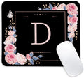 Letter D Black and Pink Flowers Square Mouse Pad, Mouse Pad with Stitched Edge and Non-Slip Rubber Base,Mouse Mat,Home Office Decor Desk Accessories,9.4x7.8x0.12 inch Square Mouse Pad by Unknown