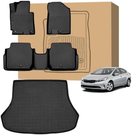 PELEUS Floor Mats Custom Fit for KIA Forte 2014-2018, 4PC Full Set All Weather Car Liners Includes 1st 2nd Row Front Rear Seat Mats and Trunk Mat Cargo Liner, Black by Unknown