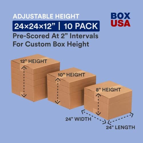 Box USA 24x24x12 Multi-Depth Corrugated Cardboard Large, 24”L x 24”W x 12”H, Pack of 10 Shipping, Packaging, Moving, Storage Box for Home or Business, Strong Wholesale Bulk Boxes - Image 2