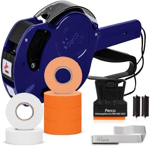 Perco Price Gun 1-Line Kit with 2 White 4 Orange Rolls, Clip & Ink Rollers by Perco