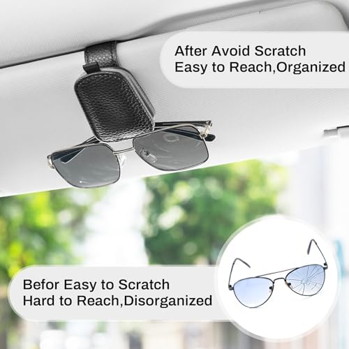 SINGARO Sunglasses Holder for Car, Leather Magnetic Buckle Sun Visor Sunglass Clip, Ticket Card Storage Glasses Clip, Car Interior Accessories for Men and Women（Black-Gray） - Image 6