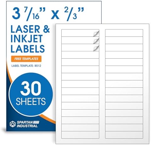 3 7/16" X 2/3" Matte White Printable Labels (30 Sheets, 900 Stickers) File by SpartanIndustrial