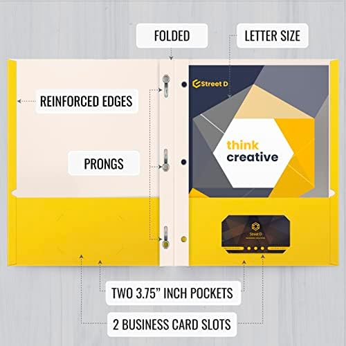 Better Office Products Yellow Paper 2 Pocket Folders with Prongs, 50 Pack, Matte Texture, Letter Size Paper Folders, 50 Pack, with 3 Metal Prong Fastener Clips, Yellow - Image 3