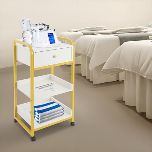 Salon Trolley Cart with Drawer, 3 Tier Metal Esthetician Cart with Wheels Utility Salon Storage Carts for Nail Spas Barber Shops Tattoo Shop (White) - Image 4