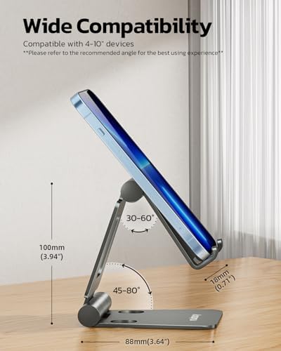 Nulaxy Full Aluminum Dual Folding Cell Phone Stand for Desk, Gray - Image 3