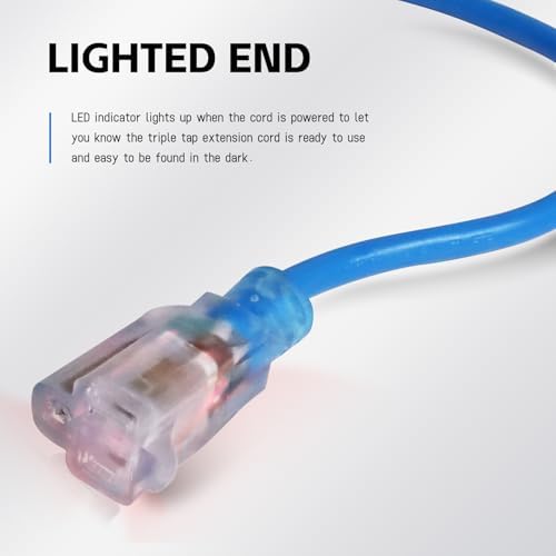 EP 10 Ft 12/3 SJTW Lighted Outdoor Extension Cord, Blue - Image 3