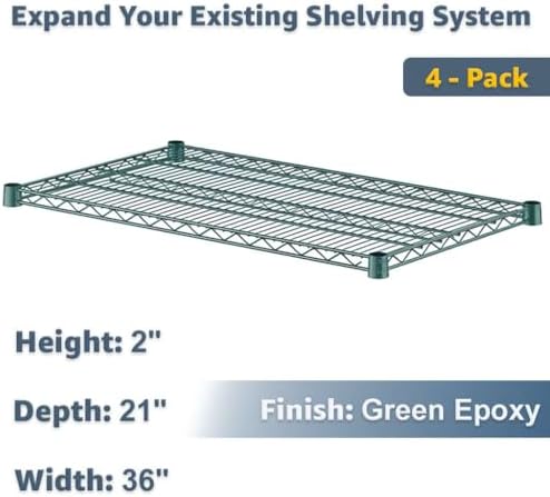 21" x 36" 4 Pack Commercial Kitchen Wire Shelving Shelves, NSF Green Epoxy Steel Construction - Image 2