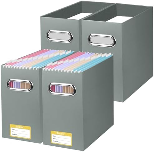 BALEINE 4PK File Organizer Box, Cardboard File Folder Organizer with Handle by BALEINE