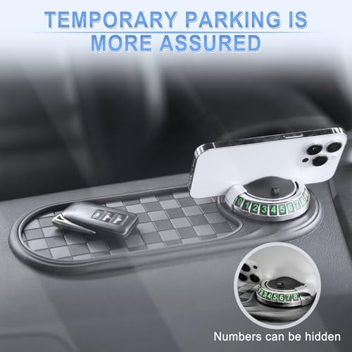 LivTee Multifunction Car Anti-Slip Mat, 360° Rotatable Multifunctional Car Dashboard Mobile Phone Holder with Temporary Parking Number, Universal Dashboard Accessories for Organized Storage(BG-Silver) - Image 6