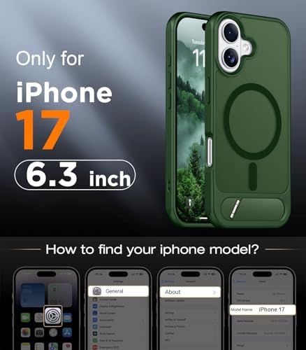 Temdan Designed for iPhone 17 Case, [Built-in Invisible Kickstand][Compatible with MagSafe][Military Grade Shockproof] Slim Translucent Matte Phone Case for iPhone 17 6.3 inch (Forest Green) - Image 2