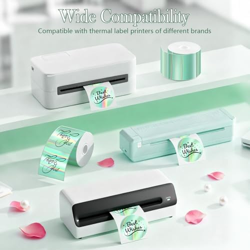 2 Inch Holographic Thermal Sticker Labels,Rainbow Glitter Finish, Water-Proof & Tear-Resistant Label, No Residue Removable Label for Price/Name Tag, Logo Design,Light Green, (200Labels/Roll) - Image 3