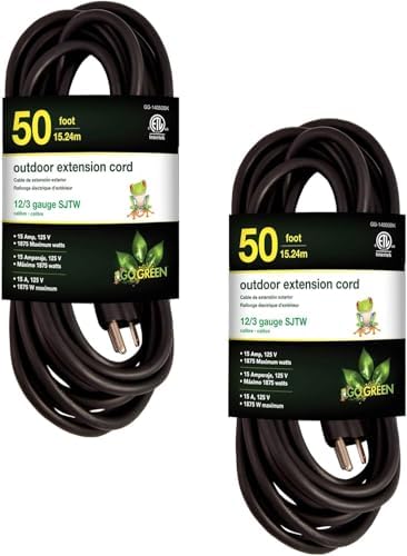 GoGreen Power Inc. (G-14050BK-2) 12/3 50' Heavy Duty Extension Cord - Black, 50ft, 2 Pack by PowerByGoGreen