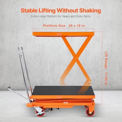 VEVOR Hydraulic Lift Table Cart, Orange, 50-Inch - Image 3