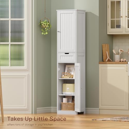 TEENFON 66.9" H Tall Bathroom Cabinet with 2 Doors & 1 Drawer, Narrow Bathroom Storage Cabinet with Adjustable Shelves, for Living Room, Entryway, Kitchen, White - Image 6