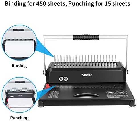 TIANSE Binding Machines, 21-Holes, 450 Sheets, Comb Bind Machine Book Maker with 100 PCS 3/8'' Comb Binder Spines Starter Kit, Comb Binding Machine for Letter Size, A4, A5 or Smaller Sizes - Image 2