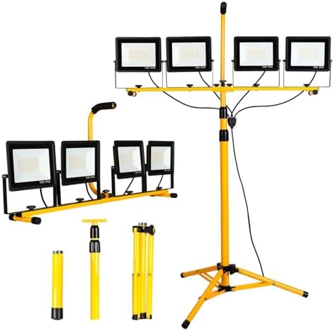 40000Lumen LED Work Lights with Stand - 4Head Portable Work Light on Stand - IP66 Waterproof Tripod Worklights for Outdoor Indoor Job Site Workshop Garage Construction Site Lighting by Unknown