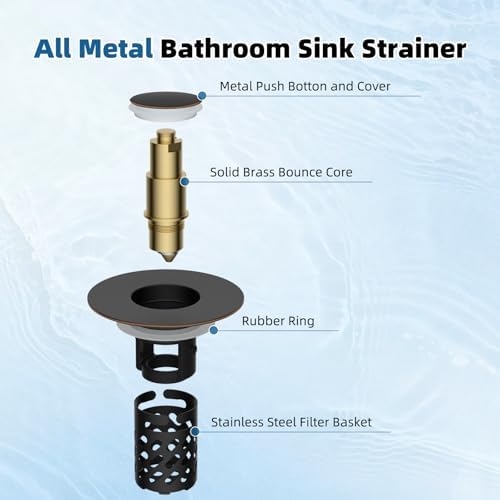 2 PCS Metal Bathroom Sink Stopper, Pop Up Drain Strainer, Oil Rubbed Bronze - Image 5