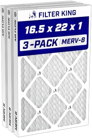 Filter King 16.5x22x1 Air Filter MERV 8, AC Furnace Filters (3-Pack) by FilterKing
