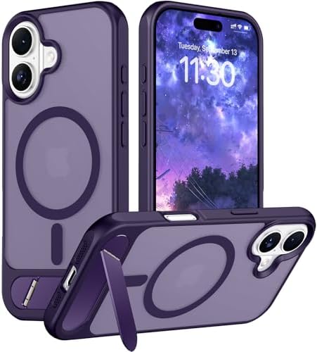Temdan Designed for iPhone 17 Case, [Built-in Invisible Kickstand][Compatible with MagSafe][Military Grade Shockproof] Slim Translucent Matte Phone Case 6.3 inch (Purple) by Temdan