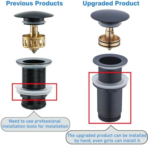 Matte Black Pop Up Sink Drain Without Overflow,SWHYGER Black Sink Drain Kit with Removable Brass Strainer Basket,Lavatory Vessel Basin Sink Drain Stopper, 83606MB. - Image 3