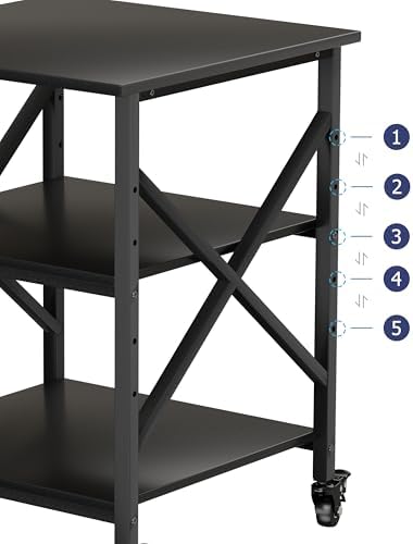 Printer Stand, 23.6 x 23.6 Inches Large Printer Stand with Adjustable Storage Shelf, 3 Tier Printer Table for Home Office, Rolling Printer Cart with Industrial Wheels, Mini Fridge Stand Table, Black - Image 6