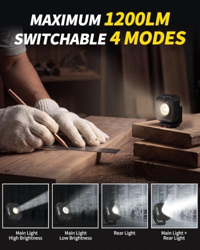 Led Work Light with 4 Modes, 1200LM Portable COB Magnetic Light - Image 2