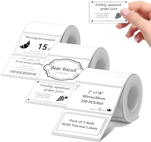 NIIMBOT Thermal Label Maker Paper 50×30 mm 230 Labels/Roll White 3Packs, for B1 B21 B31 B3S K3 Label Maker by NIIMBOT%C2%AE