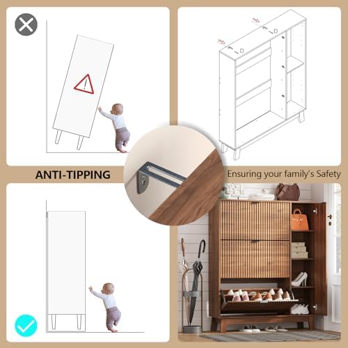 Shoe Cabinet Storage for Entryway with 3 Drawers & Side Cabinet, Walnut - Image 7