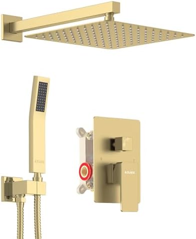 12" Brushed Gold Luxury Rainfall Shower System with Handheld & Valve by KOJOXSANITARY