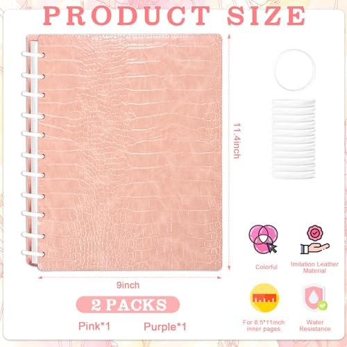 Pu Leather 8.5x11 In Discbound Notebook Cover And Disc Set Discbound Planner Cover with 11 Pc Expansion Discs Letter Size Discbound Refill Paper Disc Bound (Pink & Purple, 9x11.5) - Image 2