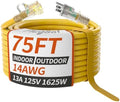 PlugSaf 14/3 AWG 75 FT Extension Cord, Heavy Duty Extension Cord, Yellow by PlugSaf