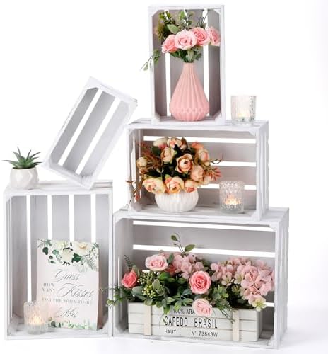 Soaoo 5 Pcs Decorative Nesting Wooden Crates with Handle, Vintage White by Soaoo