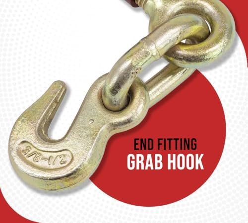 Heavy Duty Specialty Pro Ratchet Load Chain Binder w/ 1/2" Grab Hook on One Side & 1/2" Slip Hook Other Side, 12,000 Lbs Load Limit | Chain Binders for Flatbed Truck Trailer - 4 Pack - Image 4