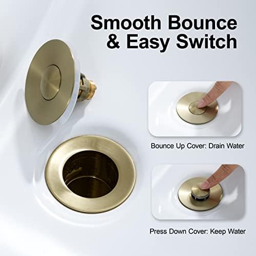 Universal Bathroom Sink Stopper - Bounce Wash Basin Drain Filter, Stainless Steel Pop Up Drain Stopper, Bullet Core Push Type Sink Stopper, Sink Drain Plug with Anti-Clogging Strainer, Brushed Gold1 - Image 6