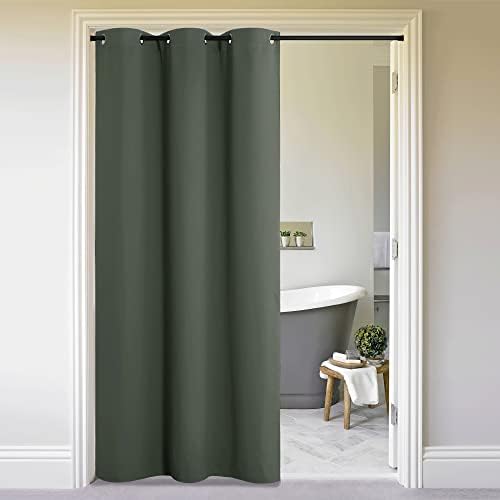NICETOWN Faux Folding Accordion Doors, Front Door Curtains for Doorway, Privacy Blackout Living Room Bedroom Divider/Sliding Patio Decor Decoration (1 Panel, 9ft Tall x 5ft Wide, Dark Mallard) by NICETOWN