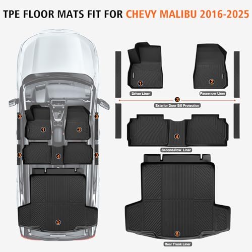 All Weather Floor Mats Cargo Liner for Chevy Malibu 2016-2023 2024 2025 - Image 2