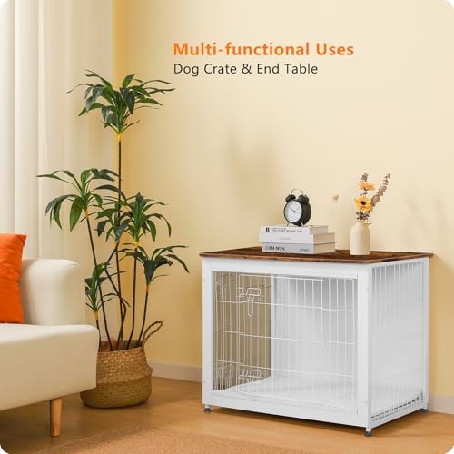 DWANTON 32.5" Dog Crate Furniture with Cushion, Wooden Kennel Table Indoor - Image 7