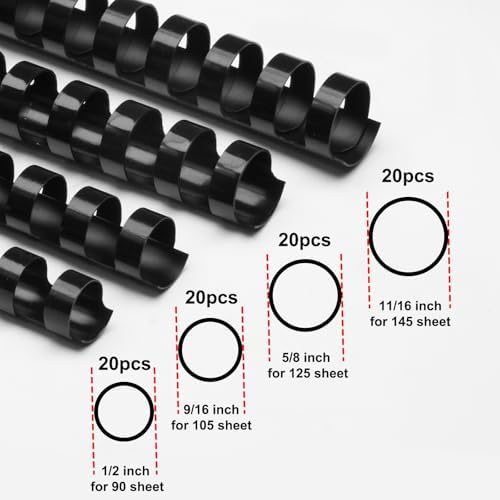 Rayson CR12141618BK Plastic Binding Combs 1/2in. 9/16in, 5/8in, 11/16in, 19-Ring Letter Size, Black Comb Binding Spines, Multi-Size Pack of 80 - Image 3