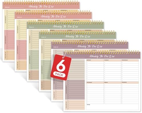 Weekly To Do List Notepad with 52 Undated Sheets（8.5"×11"）6 Pack - Undated Weekly Planner Notepad for Office Desk Accessories and Supplies - Multi by Zotia